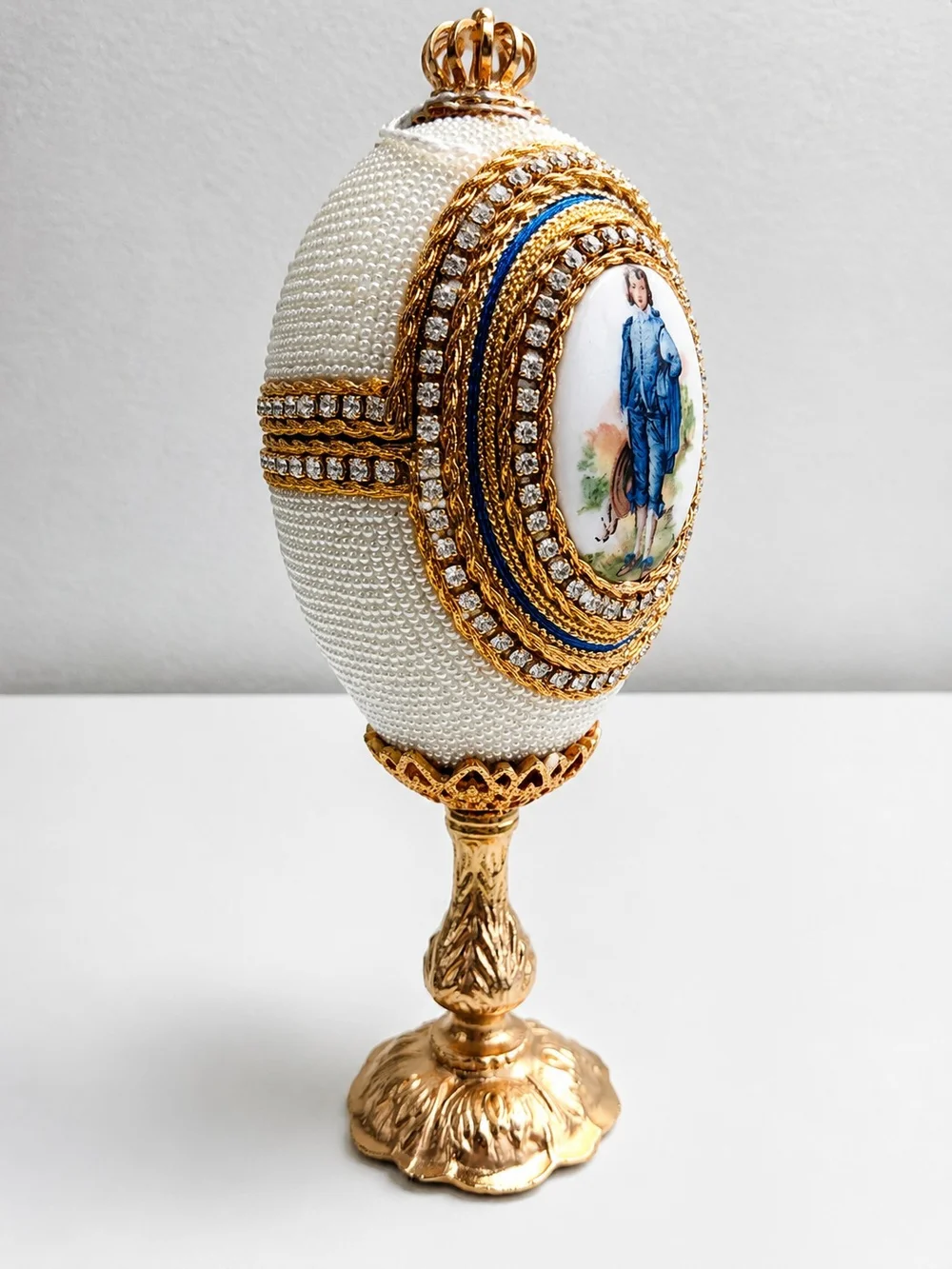 Vintage Fabergé Style Jeweled Egg Trinket Box on Stand 6
